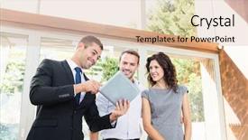  Presentation with digital project - PPT theme having young couple meeting real-estate background and a lemonade colored foreground