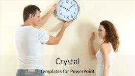  Presentation with moving - Presentation design having young couple moving in new background and a  colored foreground