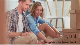  Presentation with new home - Presentation theme enhanced with young-couple-moving-in-new background and a  colored foreground
