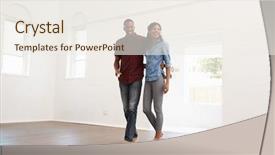  Presentation with new home - Amazing PPT layouts having young couple moving into new backdrop and a sky blue colored foreground