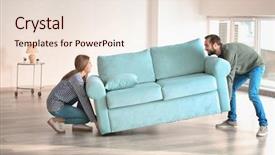  Presentation with new home - Slide deck with young couple moving sofa background and a lemonade colored foreground