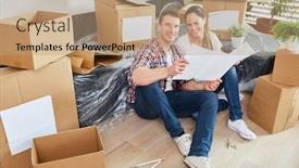  Presentation with moving forward - Amazing theme having young-couple-moving-with-blueprint backdrop and a coral colored foreground