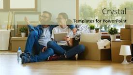  Presentation with new home - Colorful slide deck enhanced with young-couple-moving backdrop and a mint green colored foreground