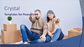 Presentation with new home - Presentation theme with young-couple-moving background and a sky blue colored foreground