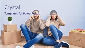  Presentation with noise - Slide deck featuring young-couple-moving background and a sky blue colored foreground