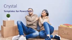  Presentation with home care - PPT layouts enhanced with young-couple-moving background and a sky blue colored foreground