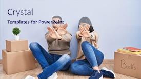  Presentation with new home - Presentation design with young-couple-moving background and a sky blue colored foreground