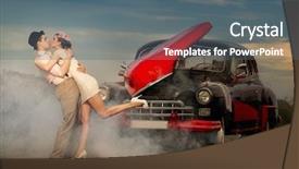  Presentation with next - PPT theme featuring young couple next retro car background and a ocean colored foreground