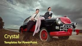  Presentation with next - Beautiful theme featuring young couple next retro car backdrop and a tawny brown colored foreground