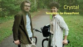  Presentation with forest road green - Amazing PPT layouts having young-couple-of-cyclists backdrop and a tawny brown colored foreground