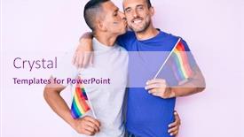  Presentation with gay pride - Presentation design having young-couple-of-gay-men background and a sky blue colored foreground