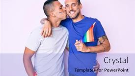  Presentation with gay flag - Slide deck featuring young-couple-of-gay-men background and a light blue colored foreground