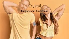  Presentation with injury - Audience pleasing presentation theme consisting of young-couple-of-girlfriend backdrop and a yellow colored foreground