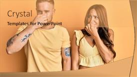  Presentation with breath - Amazing PPT theme having young-couple-of-girlfriend backdrop and a yellow colored foreground