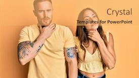  Presentation with sore throat - Amazing PPT theme having young-couple-of-girlfriend backdrop and a yellow colored foreground