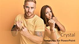  Presentation with fight - Beautiful presentation theme featuring young-couple-of-girlfriend backdrop and a yellow colored foreground
