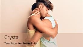  Presentation with young happy couple - Presentation theme featuring young-couple-of-men-wearing background and a coral colored foreground