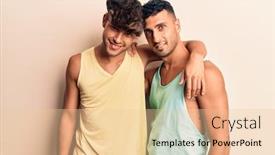  Presentation with young happy couple - Cool new slides with young-couple-of-men-wearing backdrop and a lemonade colored foreground