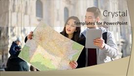  Presentation with city - Cool new slides with young-couple-of-turists backdrop and a soft green colored foreground