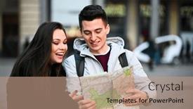  Presentation with city - PPT theme consisting of young-couple-of-turists background and a coral colored foreground