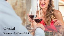  Presentation with toasting - Beautiful presentation design featuring young couple on a date backdrop and a light blue colored foreground