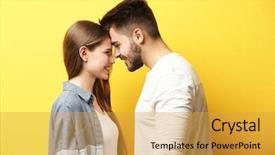  Presentation with yellow color - PPT theme consisting of young couple on color background background and a yellow colored foreground