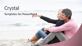  Presentation with holiday - PPT layouts consisting of young couple on holiday sitting on winter beach background and a sky blue colored foreground