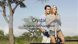  Presentation with jeep - Theme having young couple on safari standing in jeep and with binoculars background and a light blue colored foreground