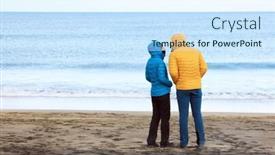  Presentation with romantic beach - Presentation theme featuring young couple on the beach - romantic mood background and a cool aqua colored foreground