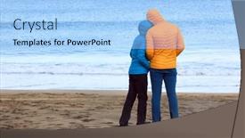  Presentation with romantic beach - Cool new slide set with young couple on the beach - romantic mood backdrop and a light blue colored foreground