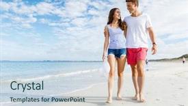  Presentation with romantic beach - Beautiful PPT layouts featuring young couple on the beach backdrop and a sky blue colored foreground