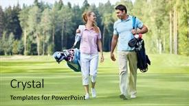  Presentation with award golf - Presentation theme enhanced with young couple on the golf background and a mint green colored foreground