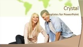  Presentation with journey - Cool new slides with young couple packing suitcase for a journey against world map backdrop and a soft green colored foreground