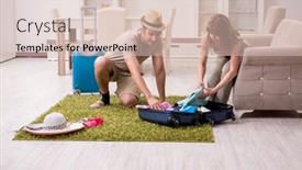  Presentation with planning - Presentation theme having young couple planning a trip to mountains background and a soft green colored foreground