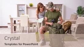  Presentation with planning - Presentation theme consisting of young couple planning a trip to mountains background and a soft green colored foreground