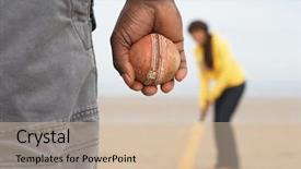  Presentation with cricket - Amazing PPT theme having young couple playing cricket on autumn beach holiday backdrop and a soft green colored foreground