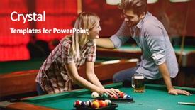  Presentation with young children playing multicultural - Presentation theme enhanced with young couple playing snooker together background and a tawny brown colored foreground