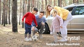  Presentation with young children playing - PPT layouts with young couple playing soccer background and a coral colored foreground