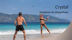  Presentation with young children playing - Theme consisting of young couple playing tennis background and a teal colored foreground