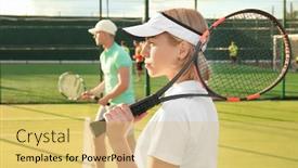  Presentation with court - PPT layouts having young couple playing tennis on court background and a yellow colored foreground