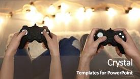  Presentation with video game - Presentation featuring young couple playing video game background and a tawny brown colored foreground