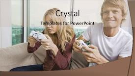  Presentation with video game - Presentation theme with young couple playing video game background and a coral colored foreground