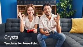  Presentation with controller - Presentation theme with young-couple-playing-video-game background and a  colored foreground