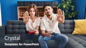  Presentation with video game - PPT theme consisting of young-couple-playing-video-game background and a tawny brown colored foreground