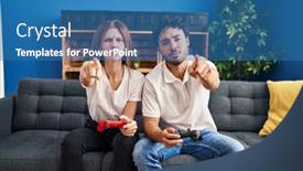  Presentation with video game - Presentation design with young-couple-playing-video-game background and a teal colored foreground