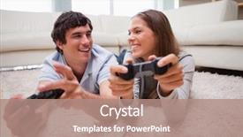  Presentation with what is video gaming - Amazing slide deck having young couple playing video game backdrop and a coral colored foreground