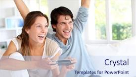  Presentation with video game 3d play games - Theme featuring young couple playing video games background and a sky blue colored foreground