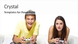  Presentation with video games playing - Beautiful PPT theme featuring young couple playing video games backdrop and a white colored foreground