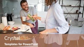  Presentation with healthy living - Amazing PPT theme having young-couple-preparing-food-drinking backdrop and a coral colored foreground