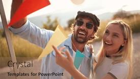  Presentation with campsite - Theme enhanced with young-couple-preparing-party background and a coral colored foreground